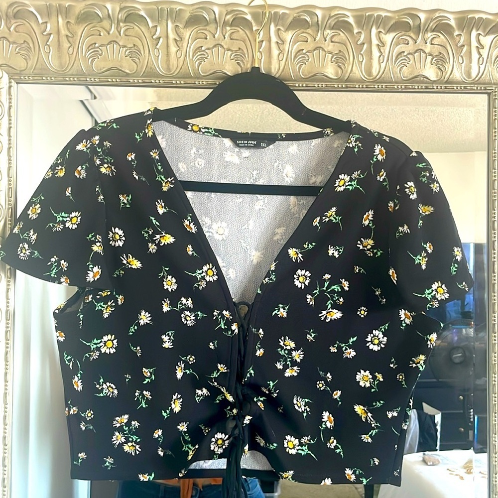 SHEIN curve lace up crop top